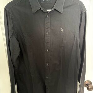 All Saints Men's Charcoal Button Down Shirt